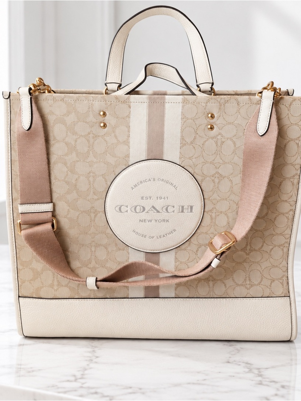 Coach Dempsey Tote 40 Signature Jacquard Khaki Chalk NWT C8418 (NWT)